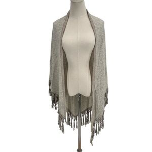 Cashmere Cream Gray Suede Tassel Scarf Sweater Wrap